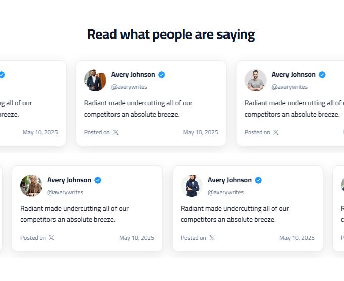X Testimonials Marquee (2 rows)